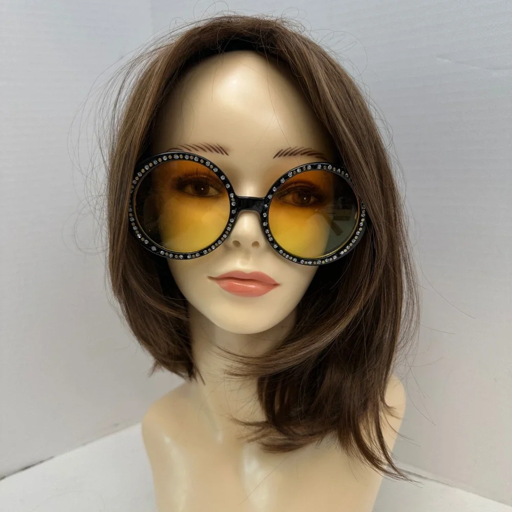 Dr. Peepers S77206 Women Oversized Round Rhinestone Sunglasses Black Orange